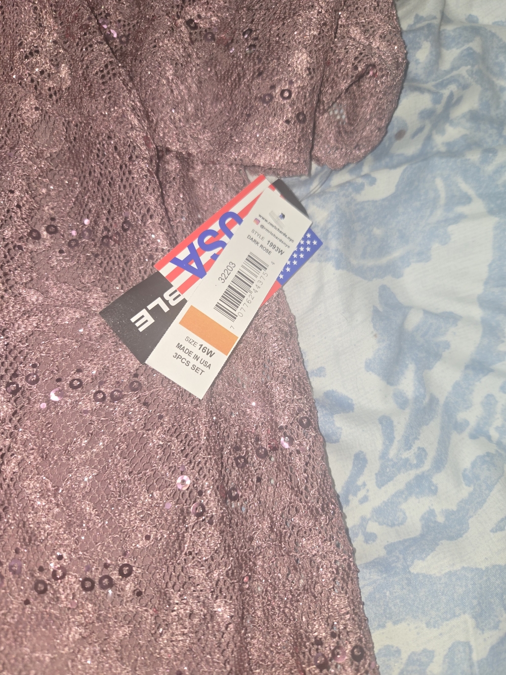 R & M Richards Dusty Rose Sequin Lace Pantsuit